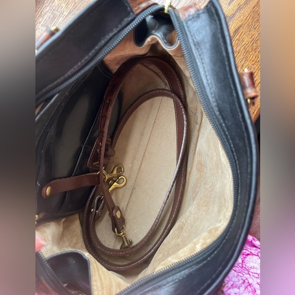 Brahmin Black & Brown Croc Trim Convertible Satchel Bag - Picture 5 of 6